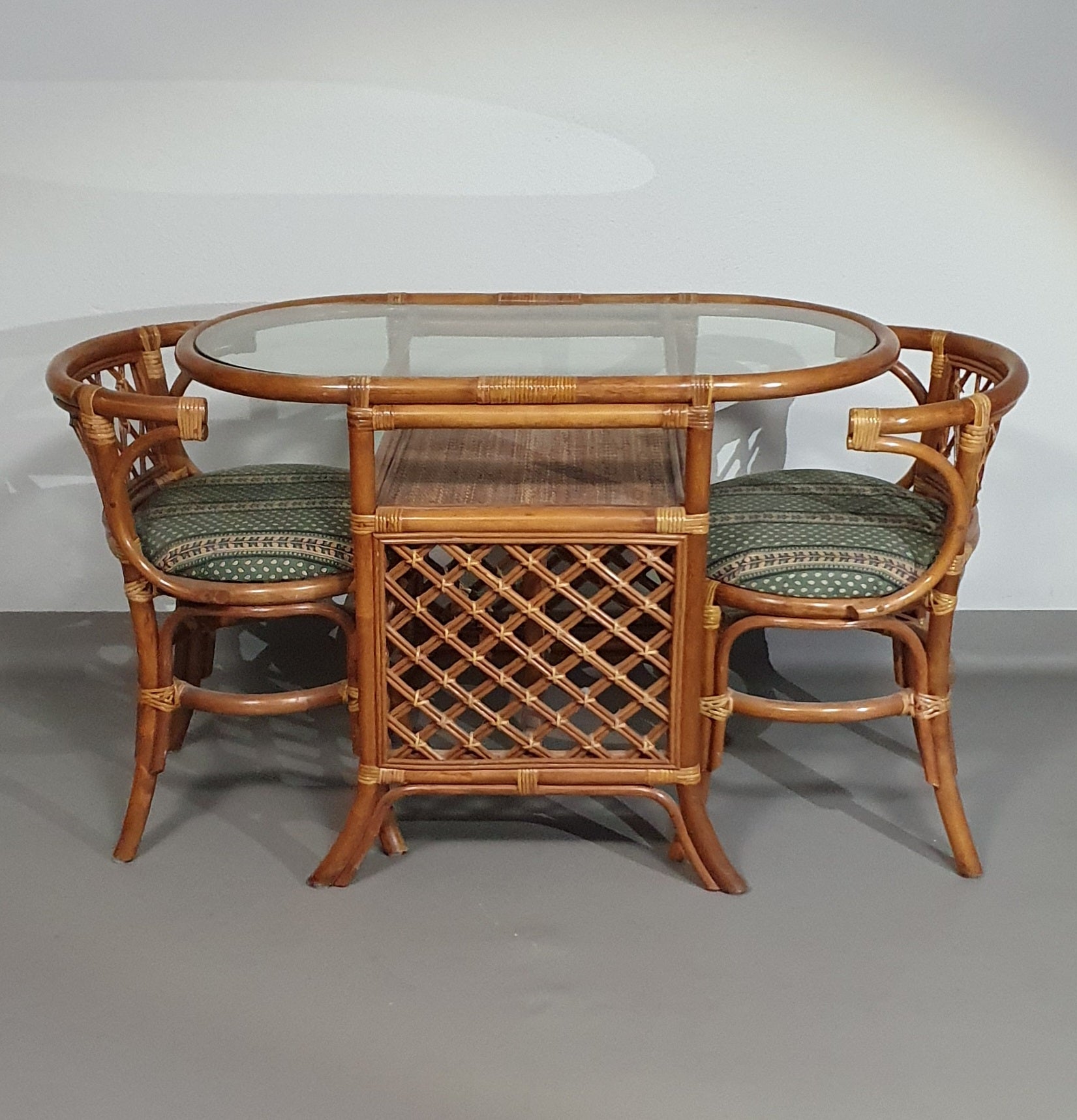 Rattan / bamboo Balcony side table / chairs set 1970s.