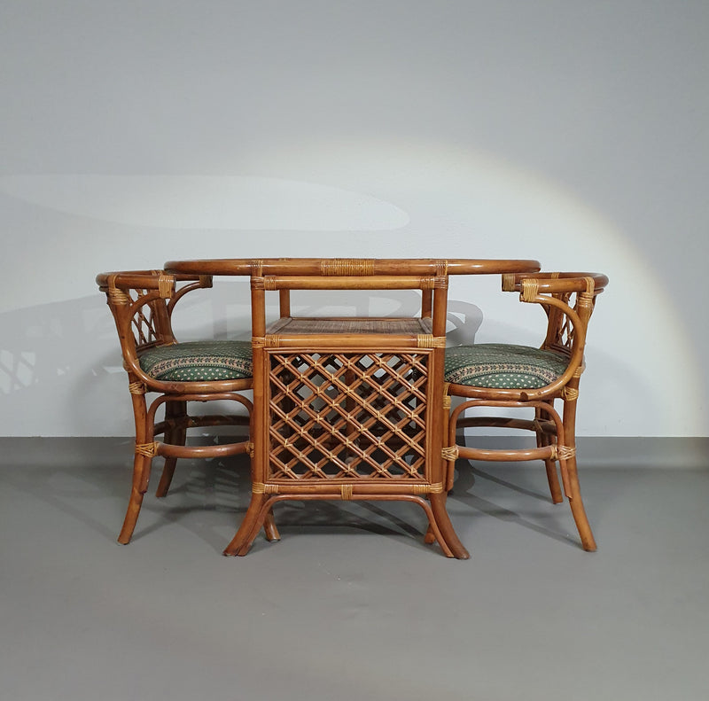 Rattan / bamboo Balcony side table / chairs set 1970s.