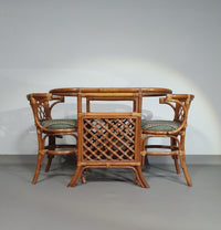 Rattan / bamboo Balcony side table / chairs set 1970s.