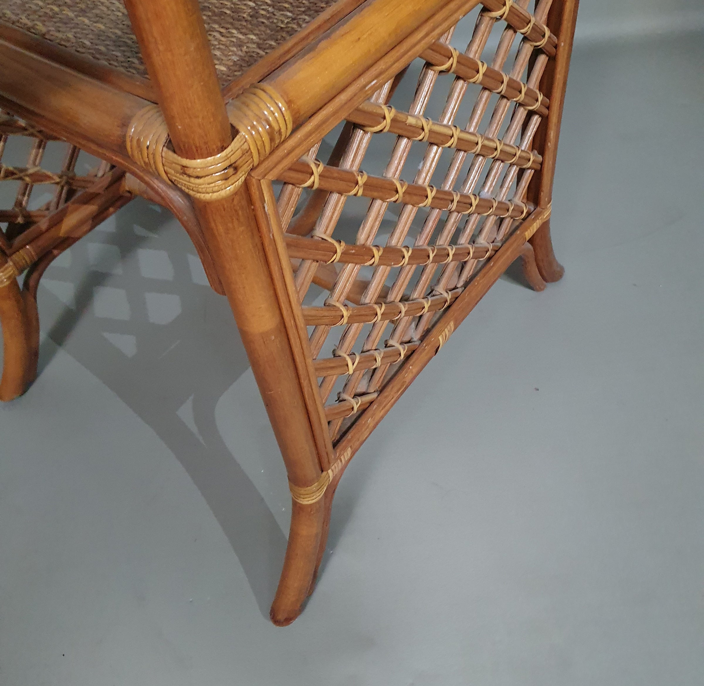 Rattan / bamboo Balcony side table / chairs set 1970s.