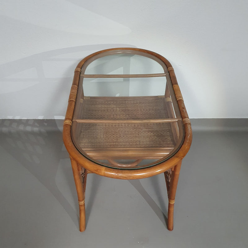 Rattan / bamboo Balcony side table / chairs set 1970s.