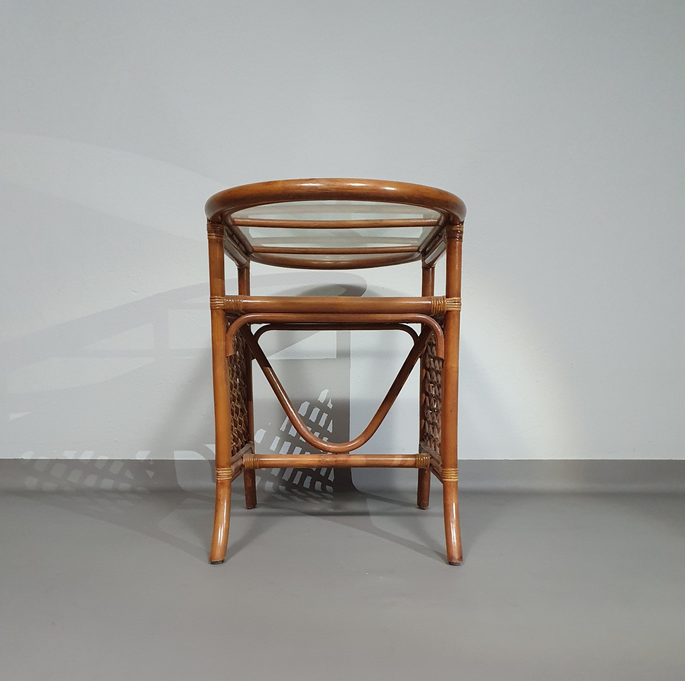 Rattan / bamboo Balcony side table / chairs set 1970s.