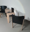 Arnold Merckx dining set in rare ahorn wood / black leather chairs 1980s.