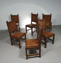 6 x Brutalist solid oak chairs mid century