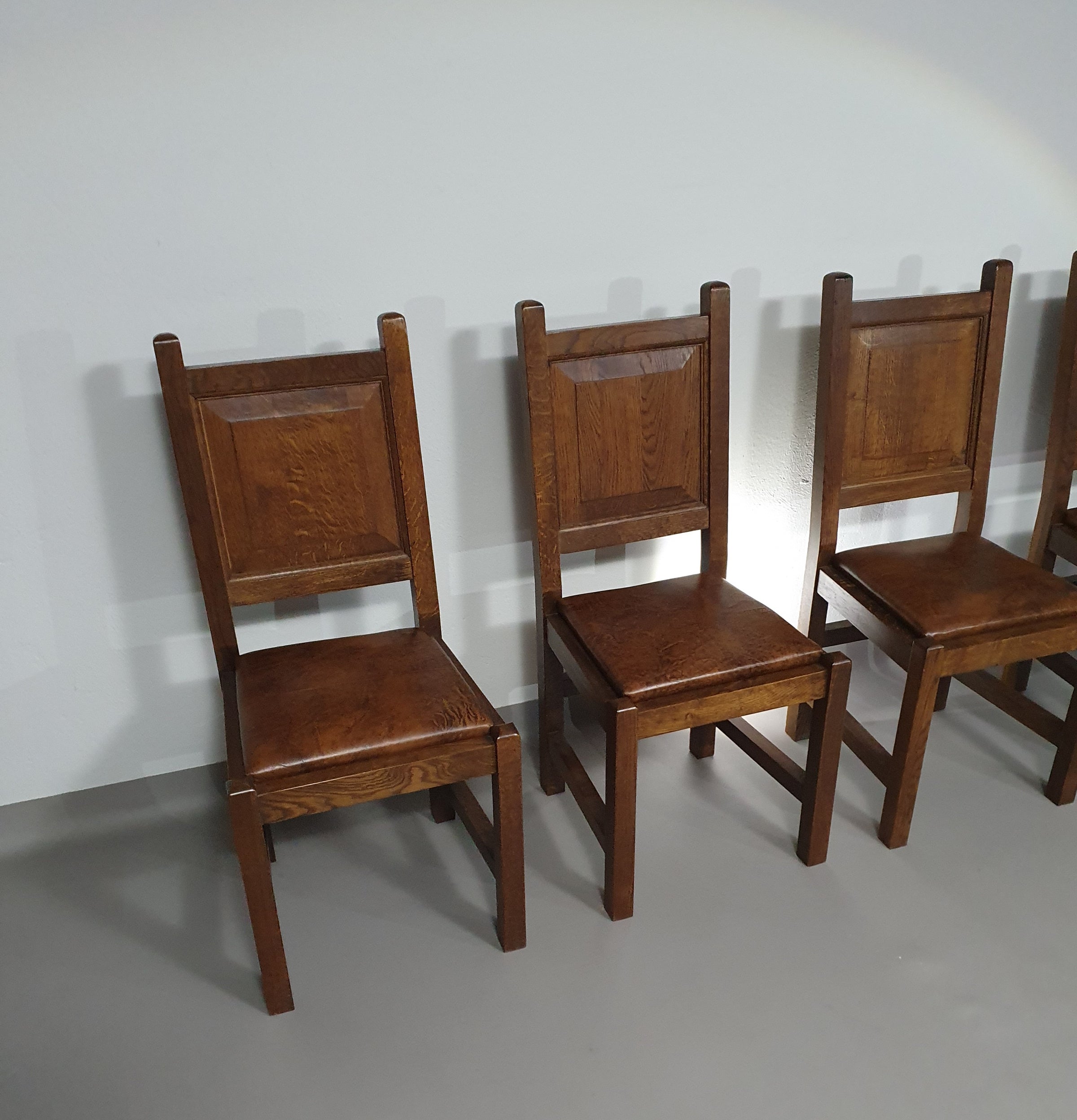 6 x Brutalist solid oak chairs mid century