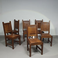 6 x Brutalist solid oak chairs mid century