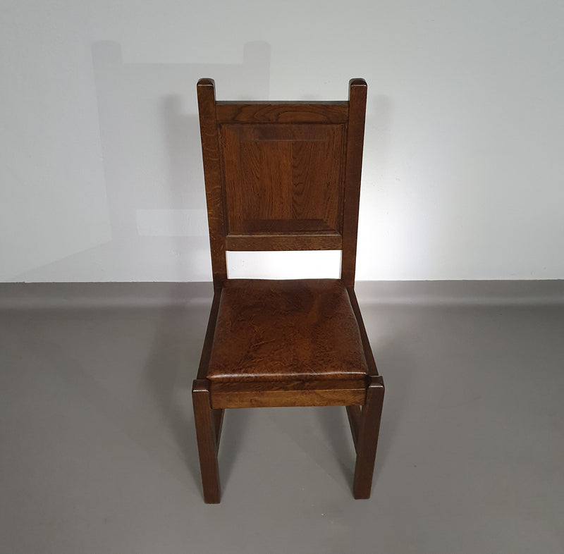 6 x Brutalist solid oak chairs mid century