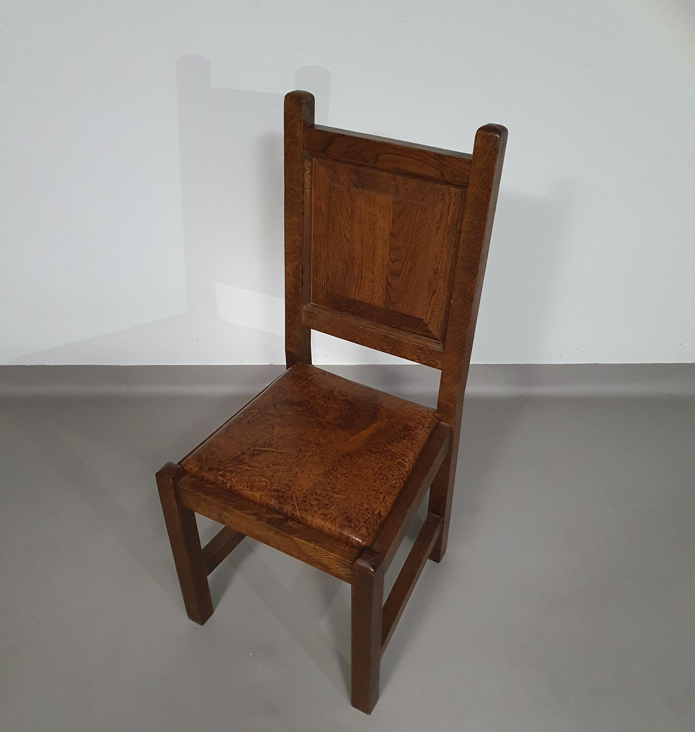 6 x Brutalist solid oak chairs mid century