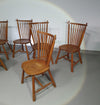 De Ster Geldermalsen Spindle Back dining chair 6 x in solid Oak. With a small carved decoration in the back rest.
1960s