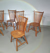 De Ster Geldermalsen Spindle Back dining chair 6 x in solid Oak. With a small carved decoration in the back rest.
1960s