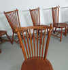 De Ster Geldermalsen Spindle Back dining chair 6 x in solid Oak. With a small carved decoration in the back rest.
1960s