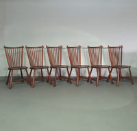 De Ster Geldermalsen Spindle Back dining chair 6 x in solid Oak. With a small carved decoration in the back rest.
1960s