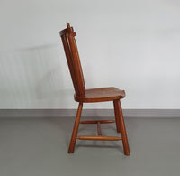 De Ster Geldermalsen Spindle Back dining chair 6 x in solid Oak. With a small carved decoration in the back rest.
1960s