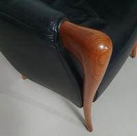 Armchairs in Walnut and Leather in / Italy 1980s, Set of 2