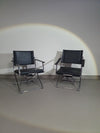 2 x 1986 Mark Singer EUROKA Leather/Chrome Campaign Folding Chair Glider MOMA Modern