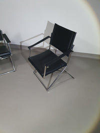 2 x 1986 Mark Singer EUROKA Leather/Chrome Campaign Folding Chair Glider MOMA Modern