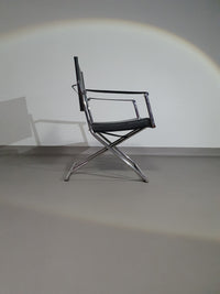 2 x 1986 Mark Singer EUROKA Leather/Chrome Campaign Folding Chair Glider MOMA Modern