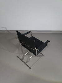 2 x 1986 Mark Singer EUROKA Leather/Chrome Campaign Folding Chair Glider MOMA Modern