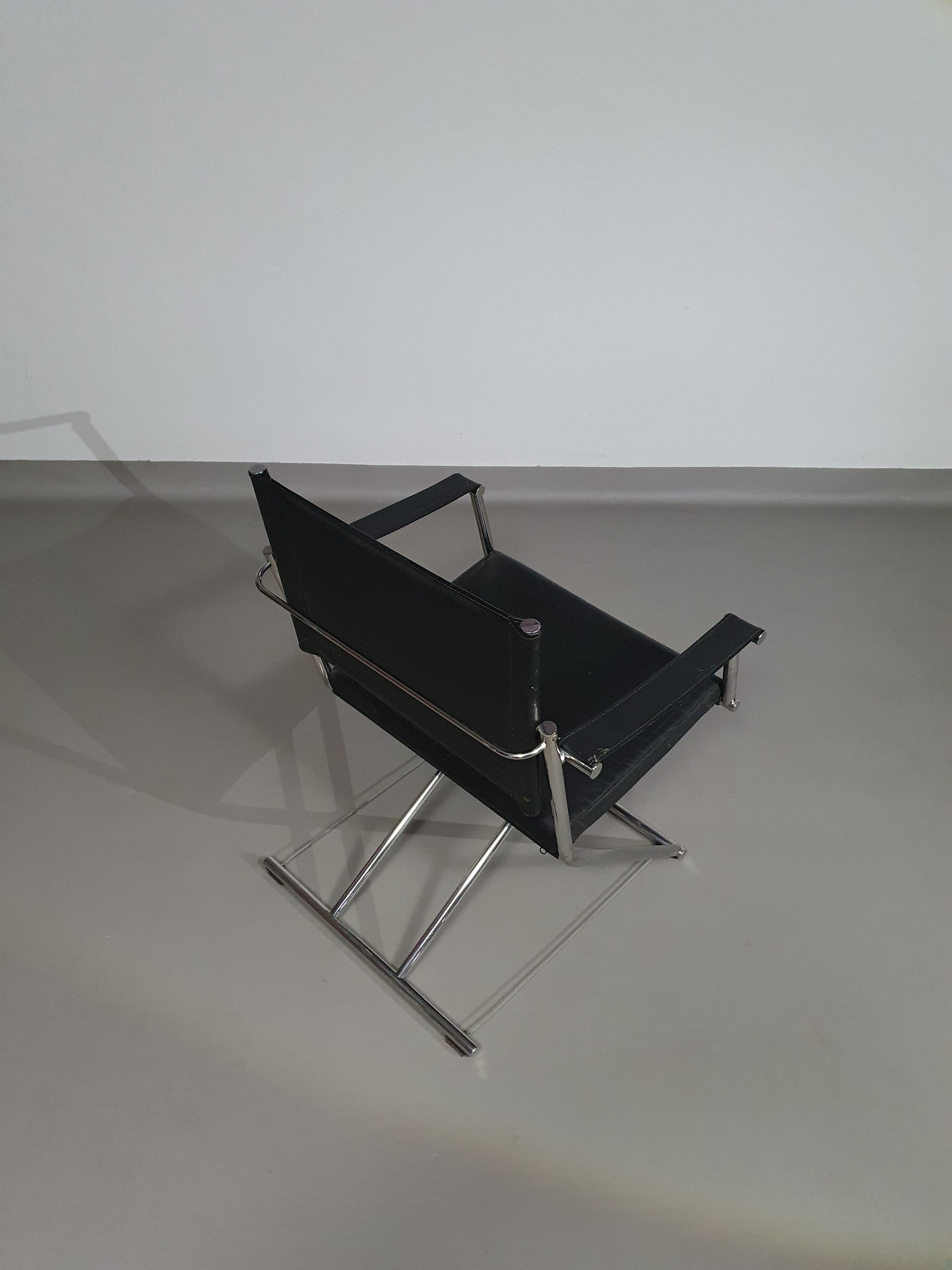 2 x 1986 Mark Singer EUROKA Leather/Chrome Campaign Folding Chair Glider MOMA Modern