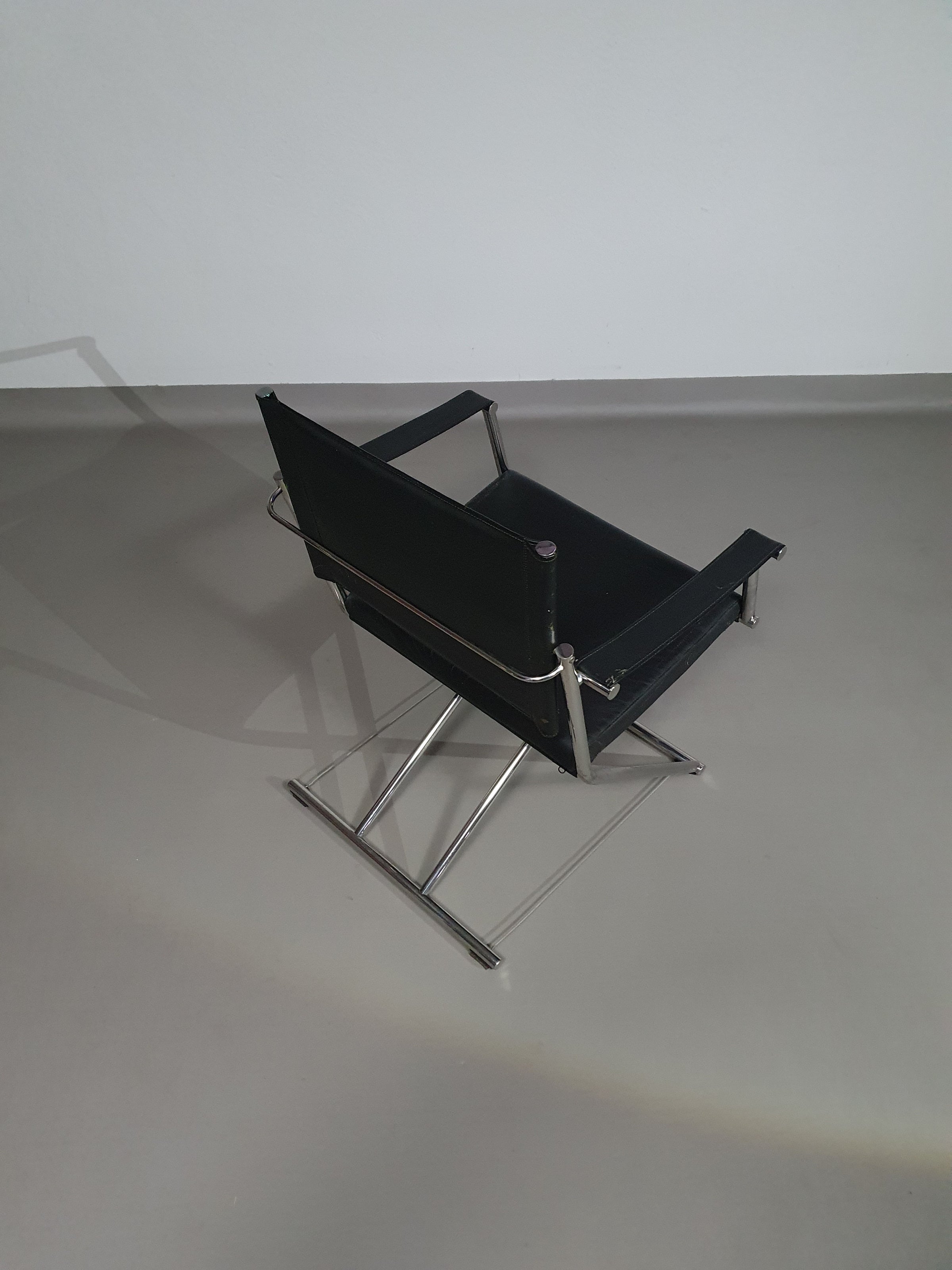 2 x 1986 Mark Singer EUROKA Leather/Chrome Campaign Folding Chair Glider MOMA Modern