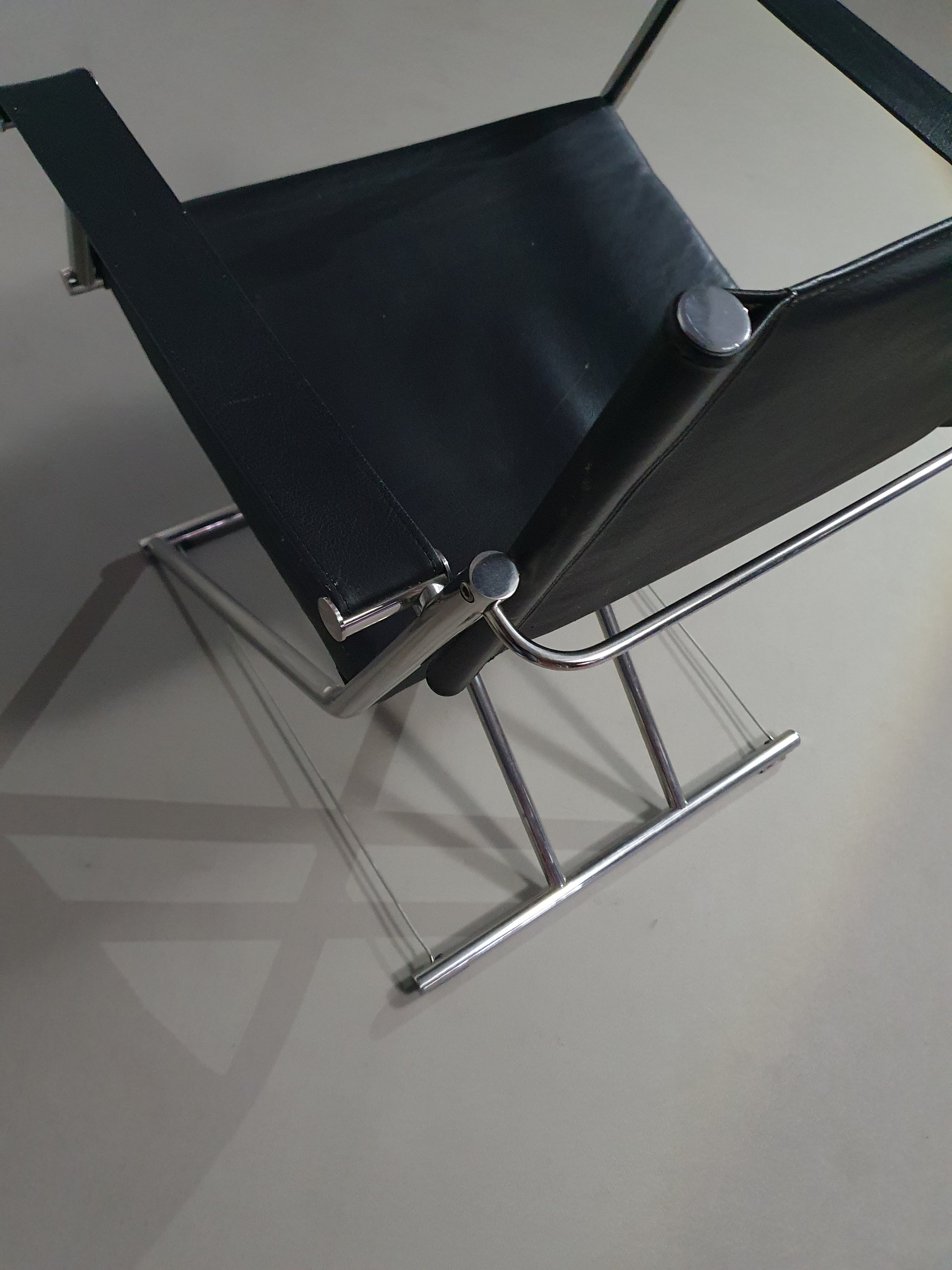 2 x 1986 Mark Singer EUROKA Leather/Chrome Campaign Folding Chair Glider MOMA Modern