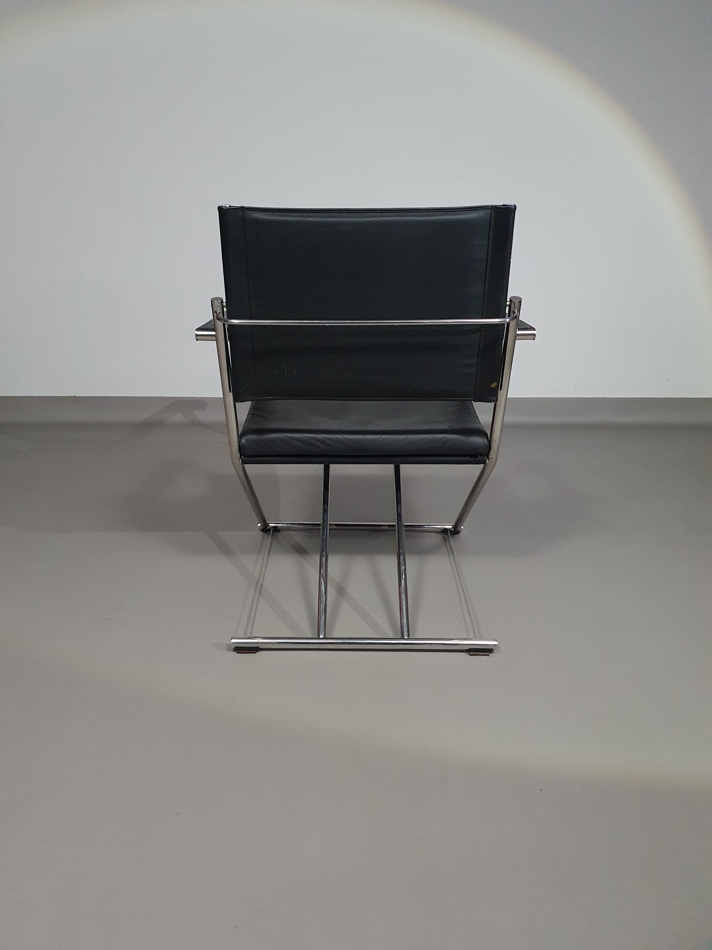 2 x 1986 Mark Singer EUROKA Leather/Chrome Campaign Folding Chair Glider MOMA Modern