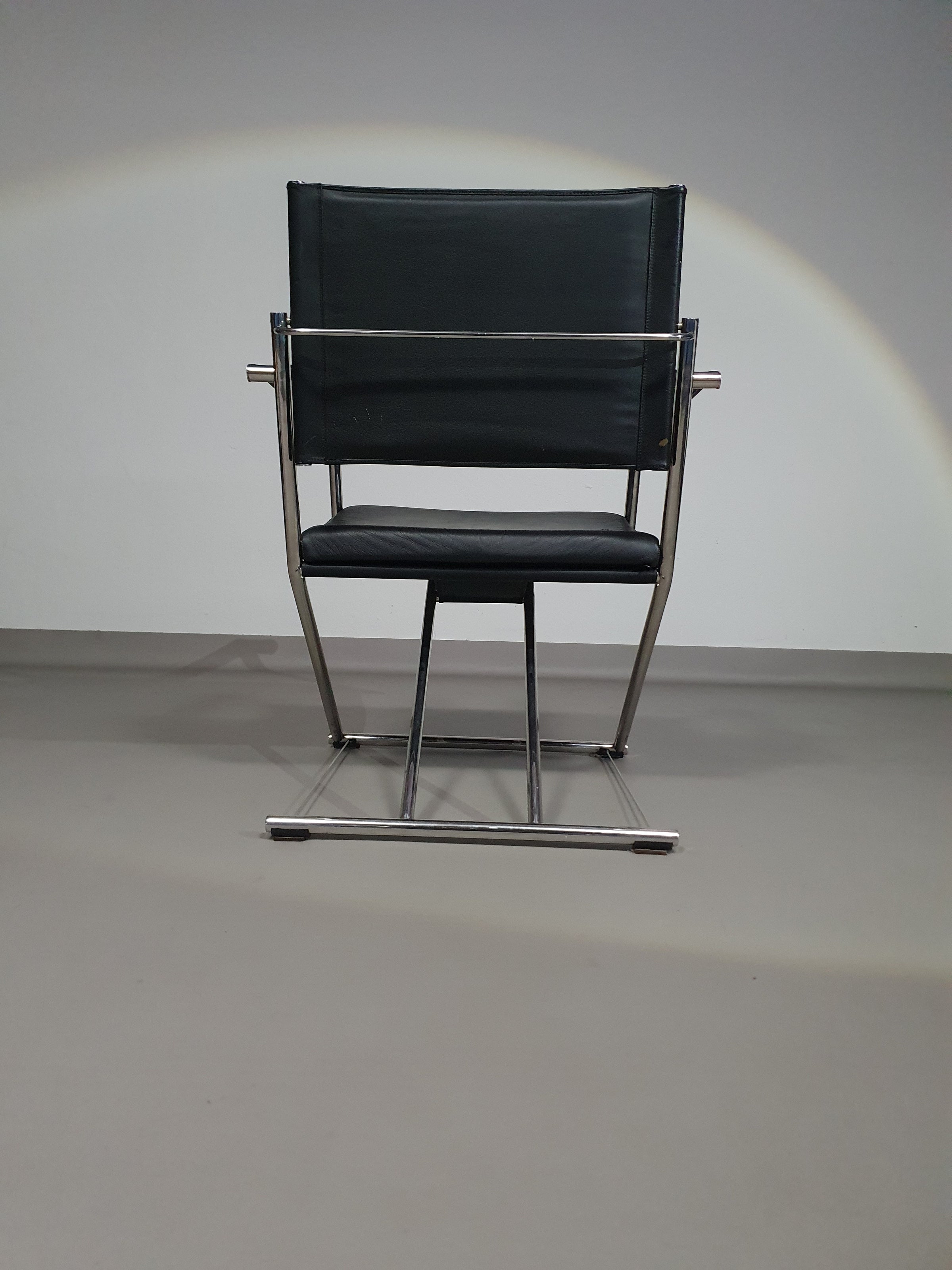 2 x 1986 Mark Singer EUROKA Leather/Chrome Campaign Folding Chair Glider MOMA Modern