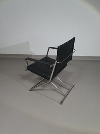 2 x 1986 Mark Singer EUROKA Leather/Chrome Campaign Folding Chair Glider MOMA Modern