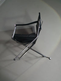 2 x 1986 Mark Singer EUROKA Leather/Chrome Campaign Folding Chair Glider MOMA Modern