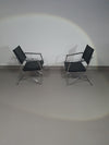 2 x 1986 Mark Singer EUROKA Leather/Chrome Campaign Folding Chair Glider MOMA Modern