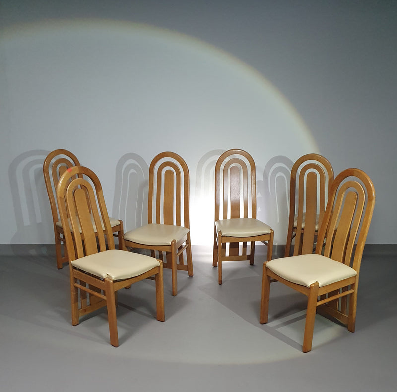 Blond oak Postmodern dining chairs 1980S