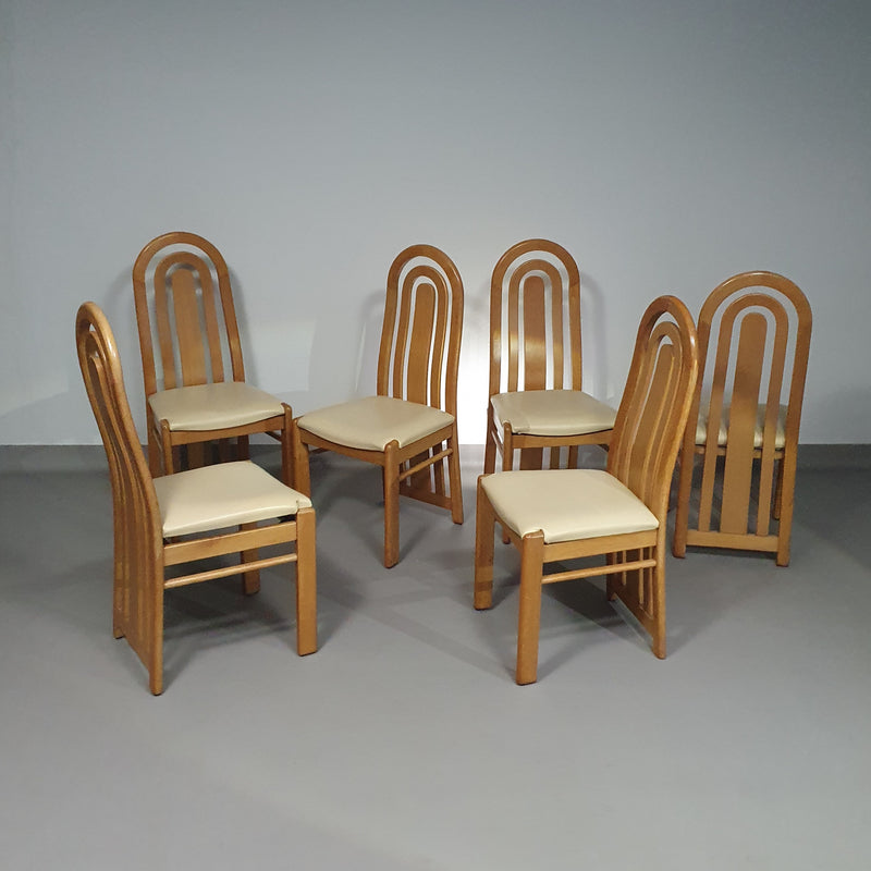 Blond oak Postmodern dining chairs 1980S