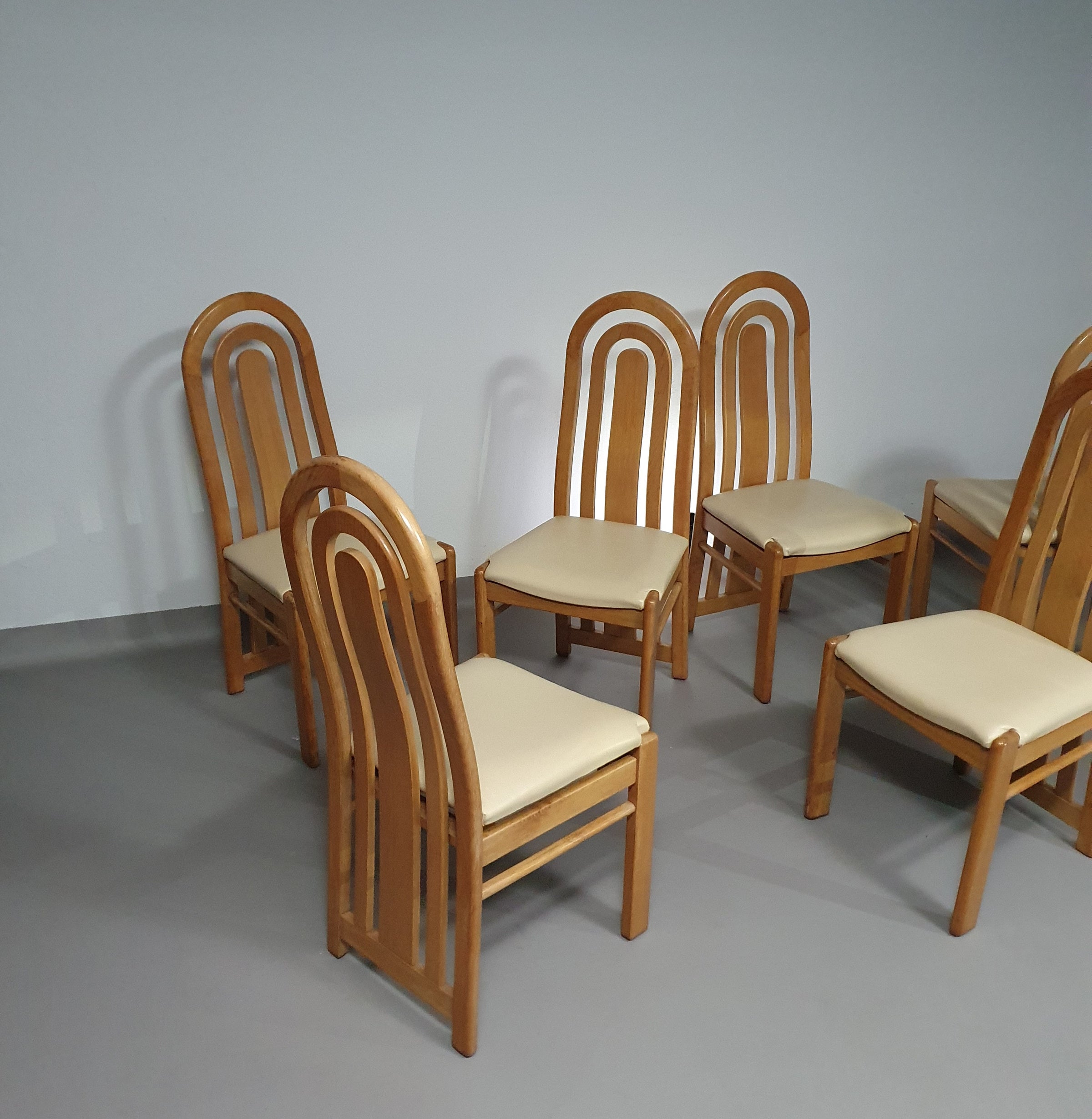 Blond oak Postmodern dining chairs 1980S