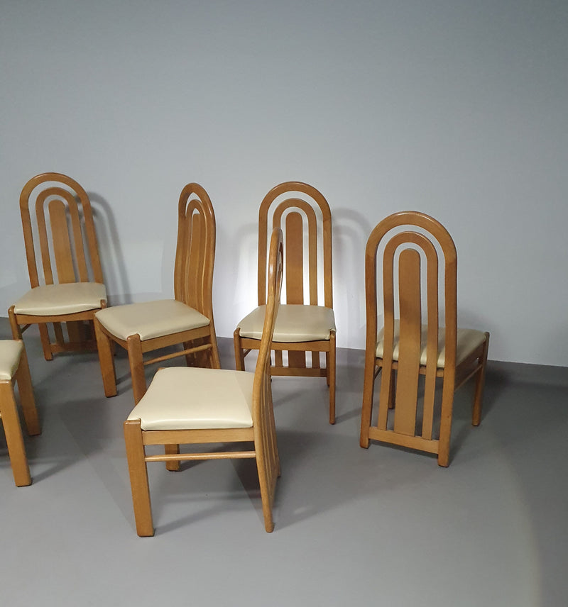 Blond oak Postmodern dining chairs 1980S