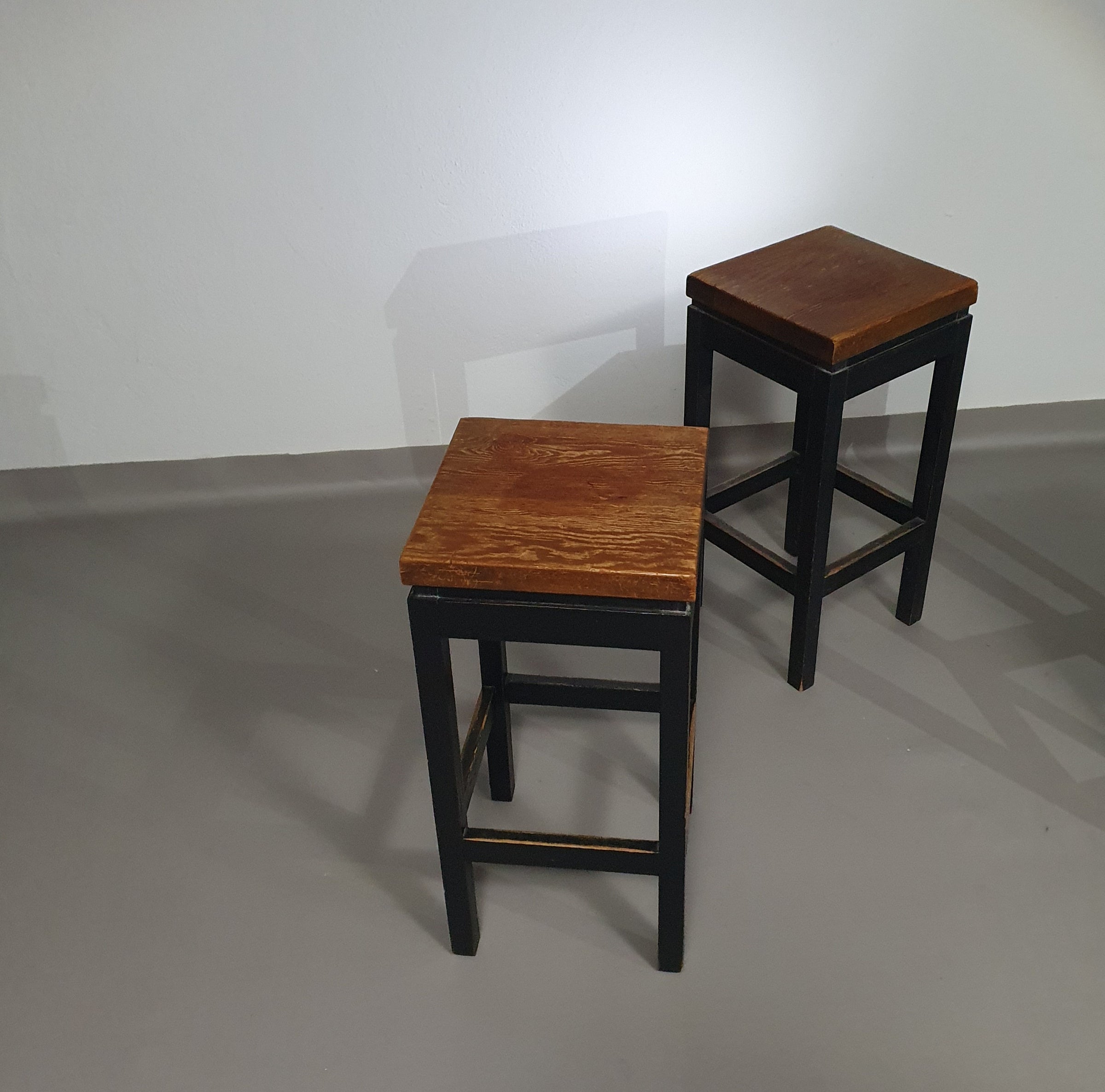 3 x Oak construction stools 1960s