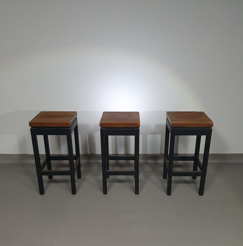 3 x Oak construction stools 1960s