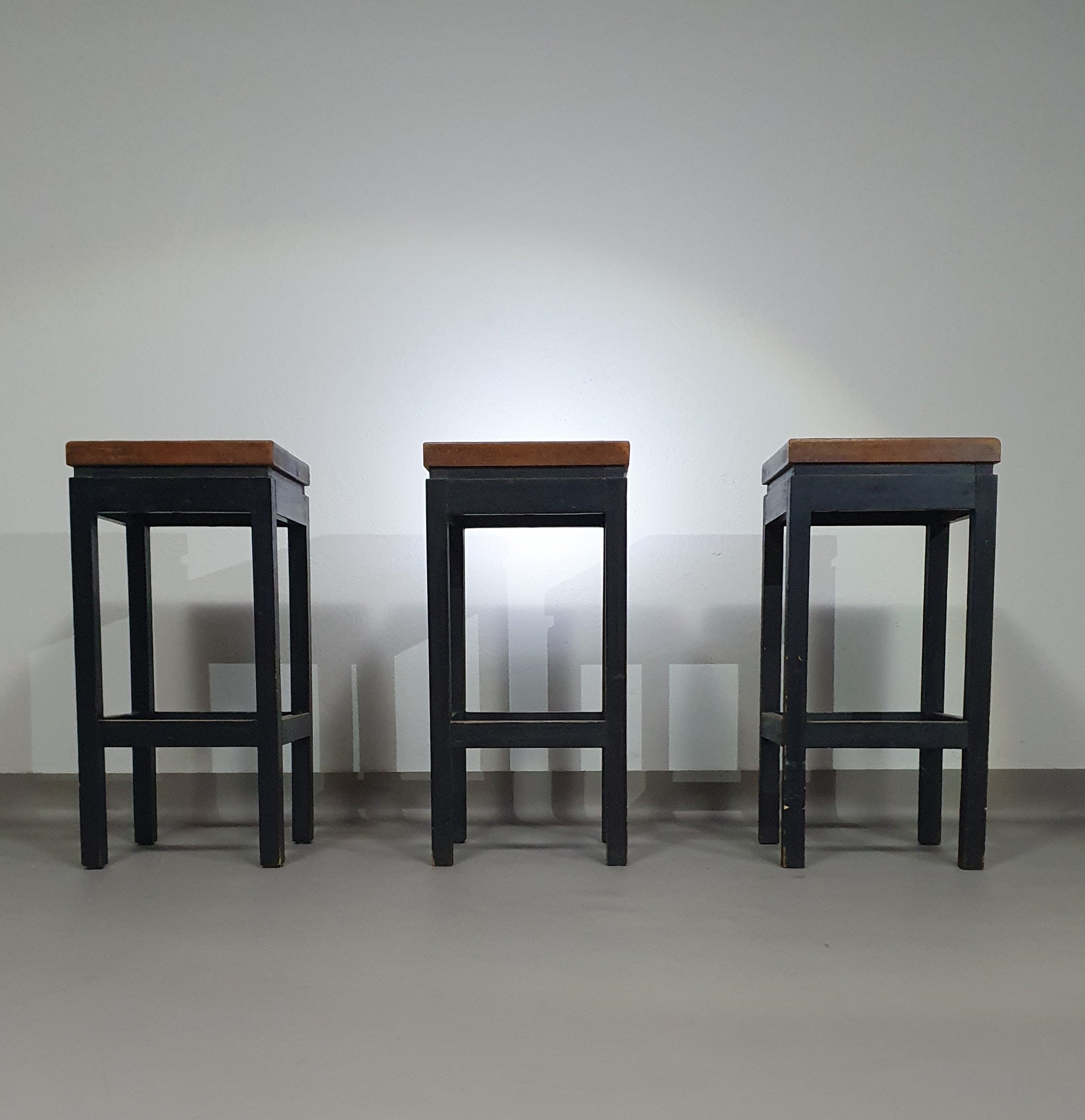 3 x Oak construction stools 1960s