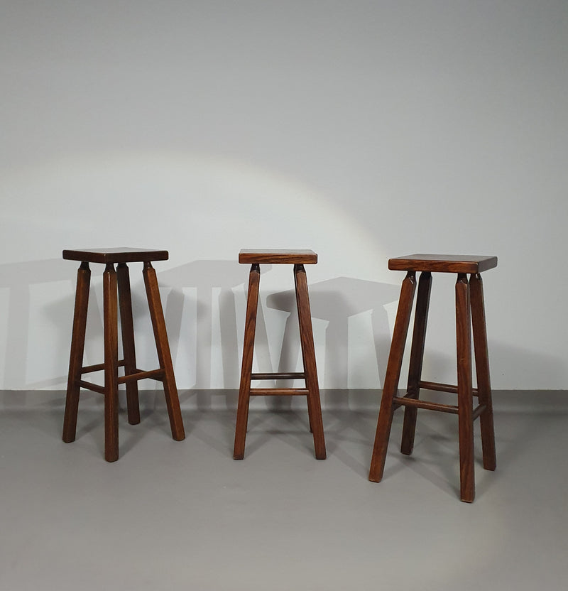 3 x oak classic stools 1960s