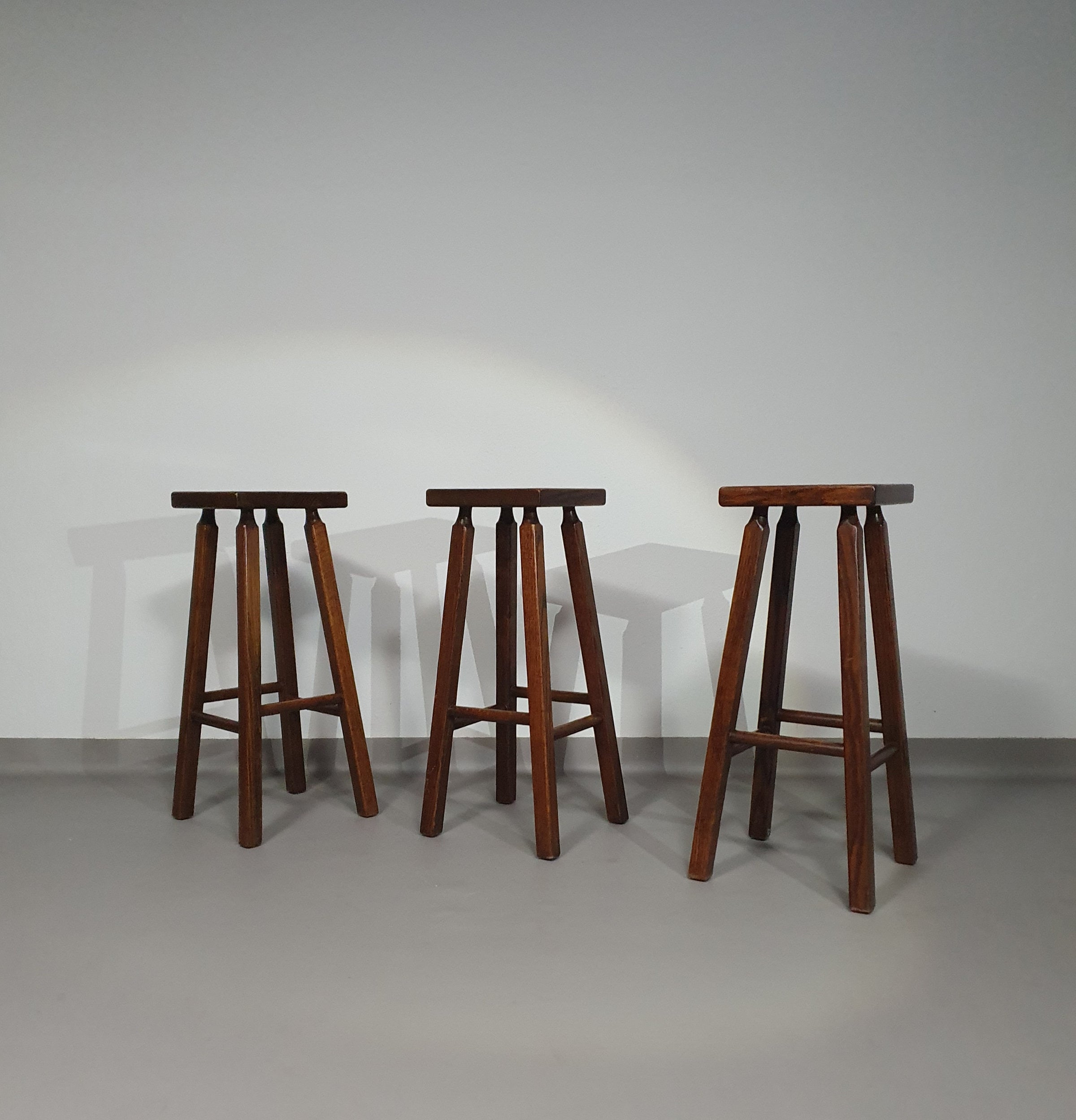 3 x oak classic stools 1960s