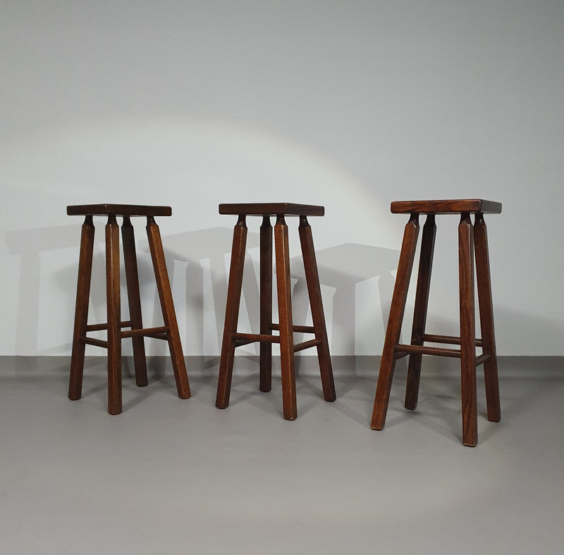 3 x oak classic stools 1960s