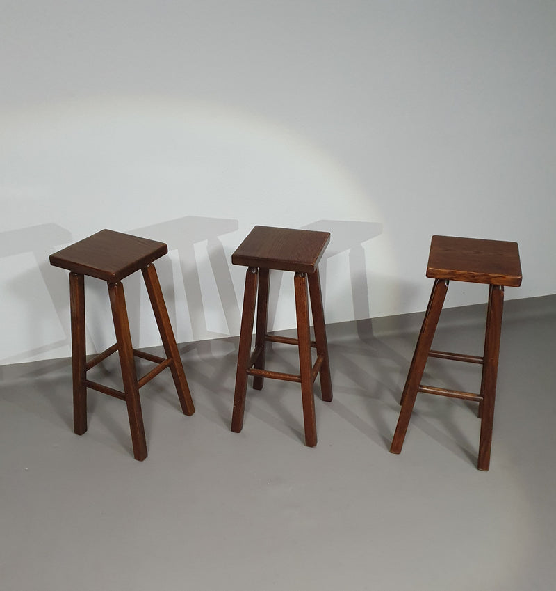 3 x oak classic stools 1960s