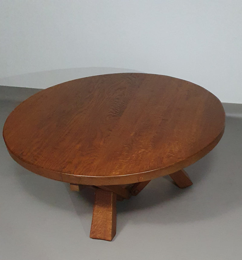 Height adjustable, round, oak coffee table 1960s