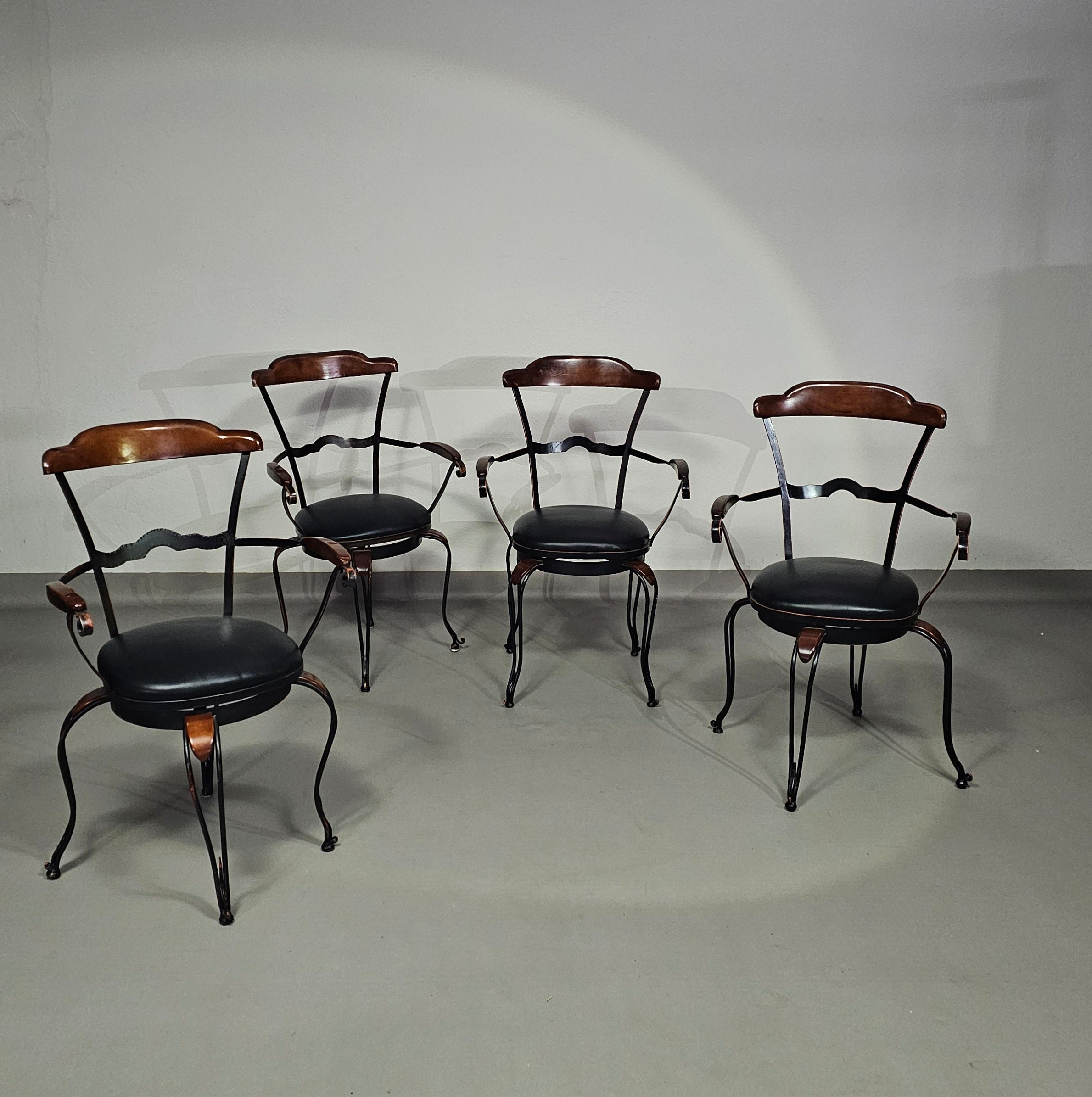 Italian Postmodern / turnable / wrought iron dining chairs / leather seats