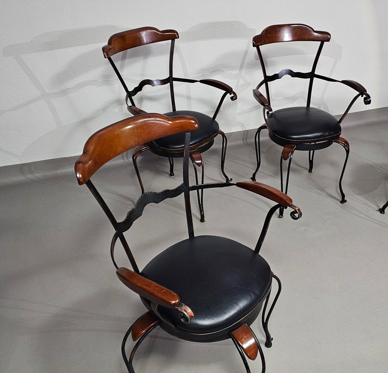 Italian Postmodern / turnable / wrought iron dining chairs / leather seats