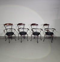 Italian Postmodern / turnable / wrought iron dining chairs / leather seats