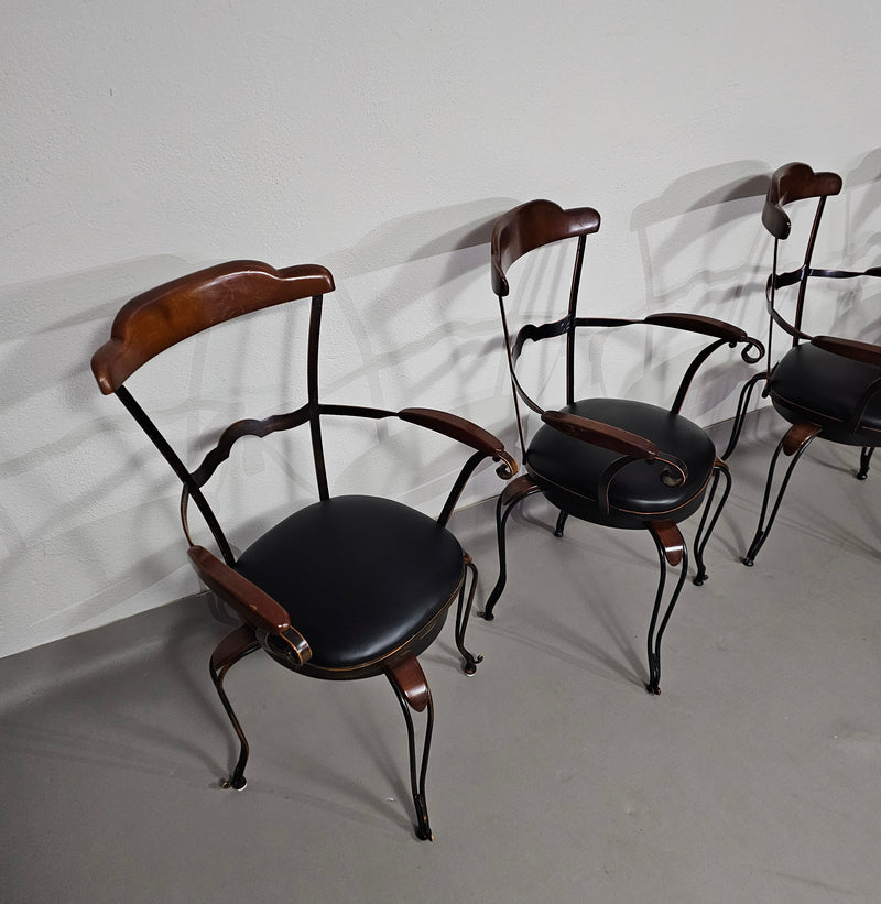 Italian Postmodern / turnable / wrought iron dining chairs / leather seats