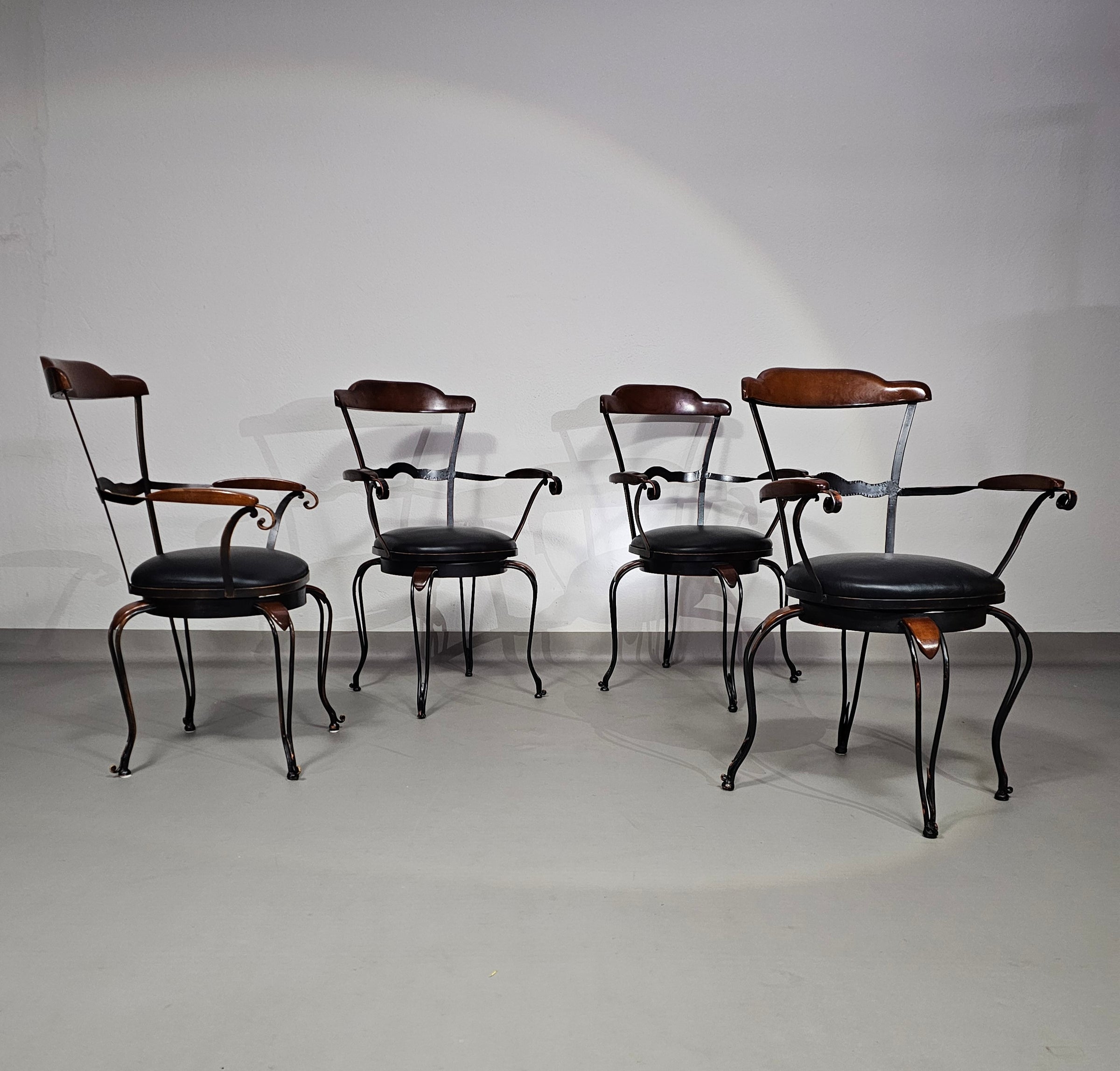 Italian Postmodern / turnable / wrought iron dining chairs / leather seats