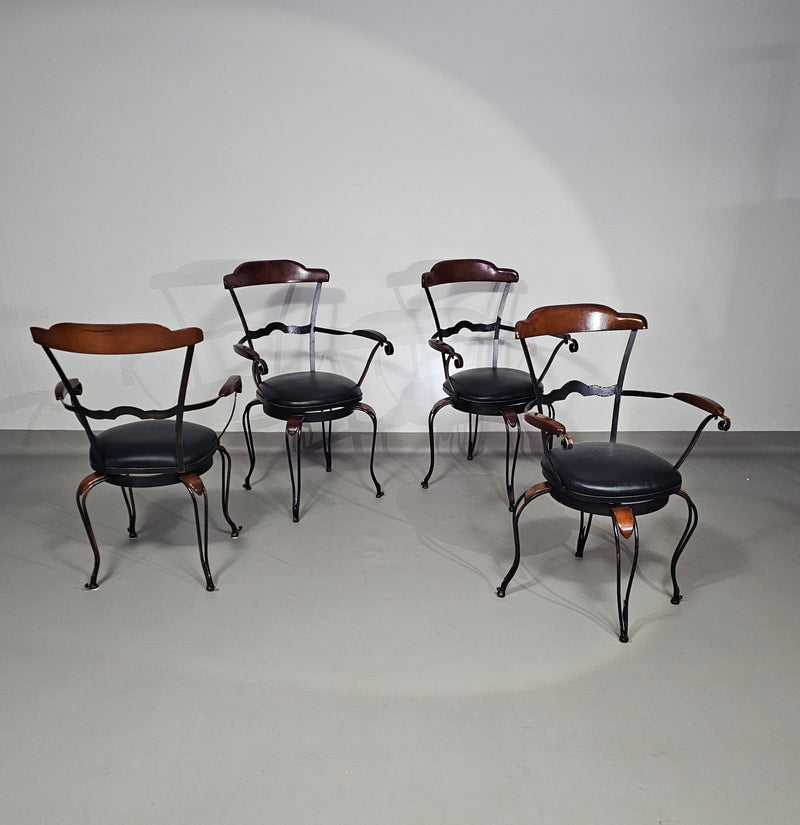 Italian Postmodern / turnable / wrought iron dining chairs / leather seats