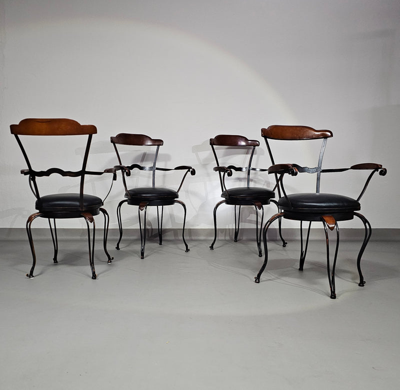 Italian Postmodern / turnable / wrought iron dining chairs / leather seats