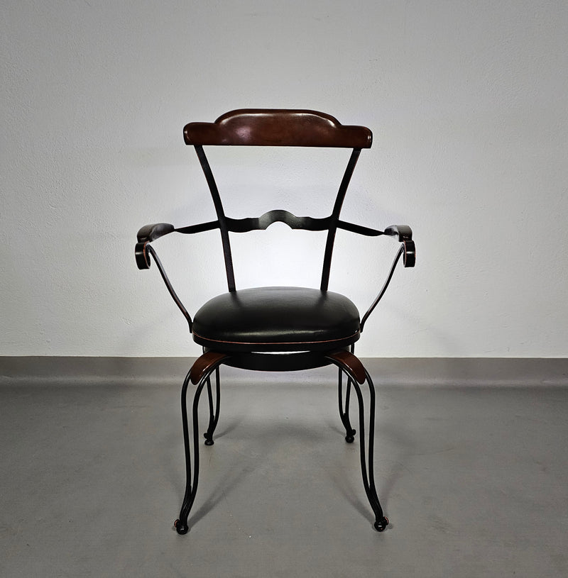 Italian Postmodern / turnable / wrought iron dining chairs / leather seats